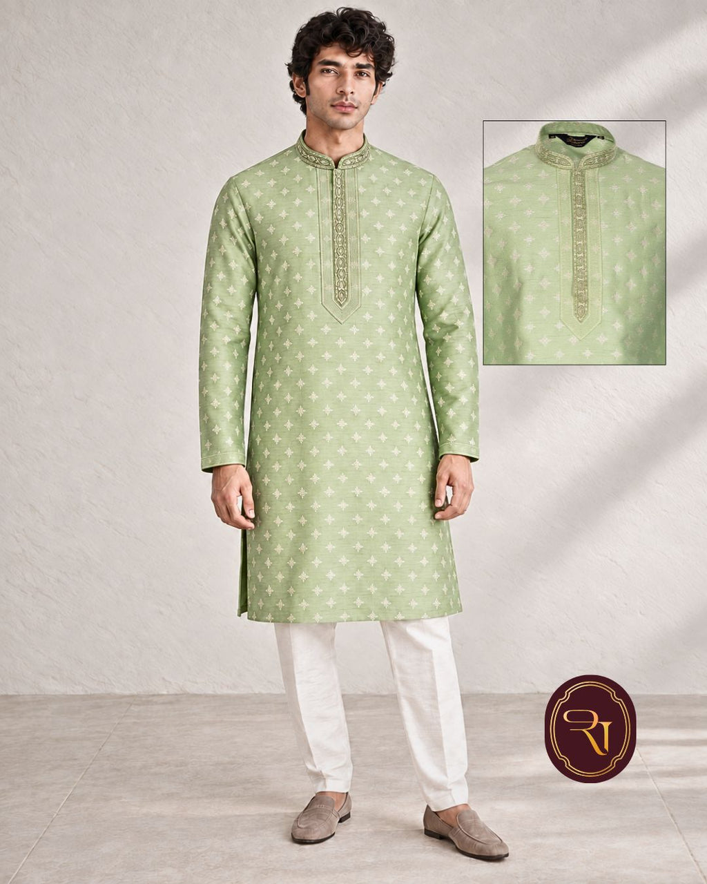 Shahanai Men's Pure Banarasi Self-Textured Kurta