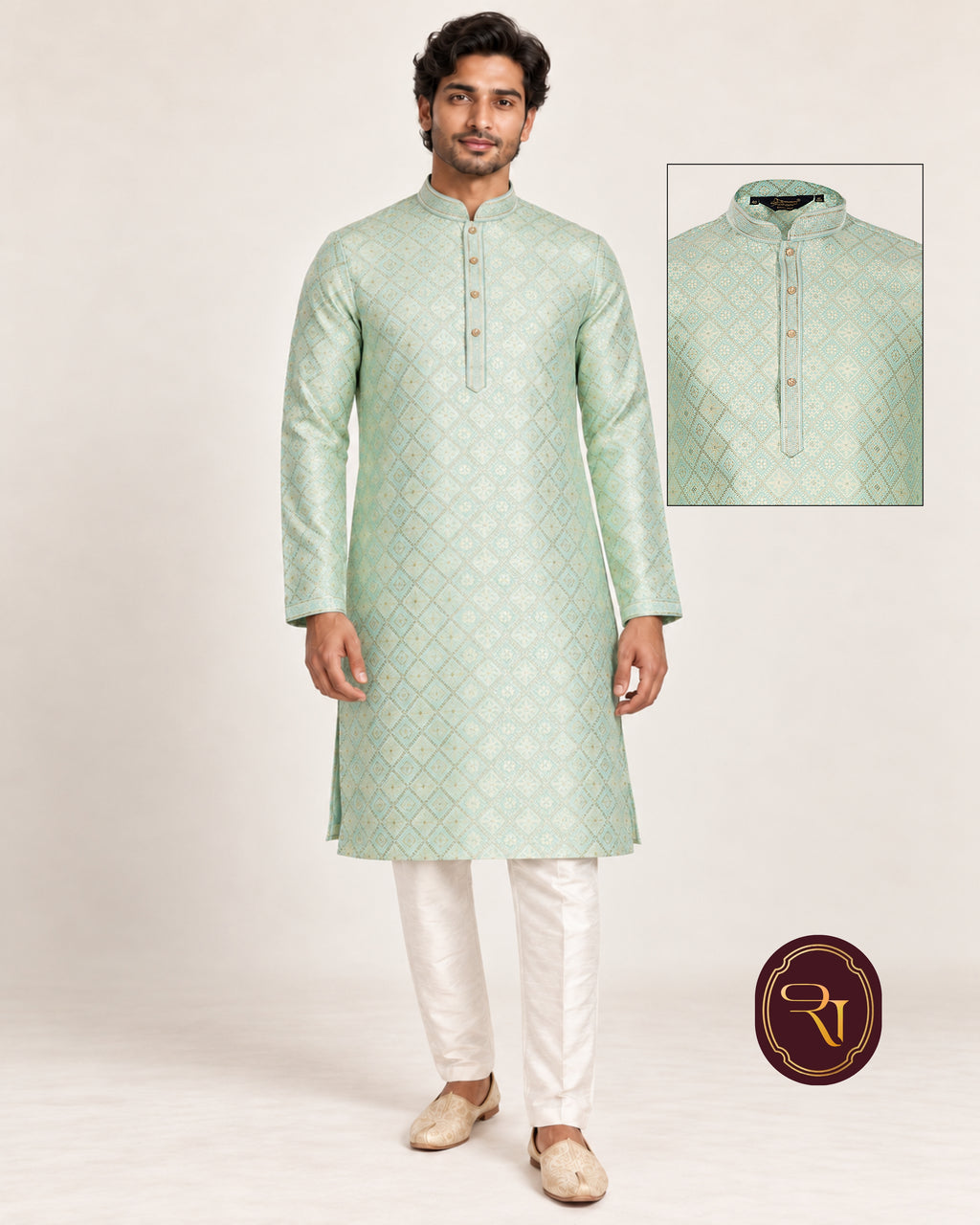 Shahanai Men's Pure Banarasi Self-Textured Kurta