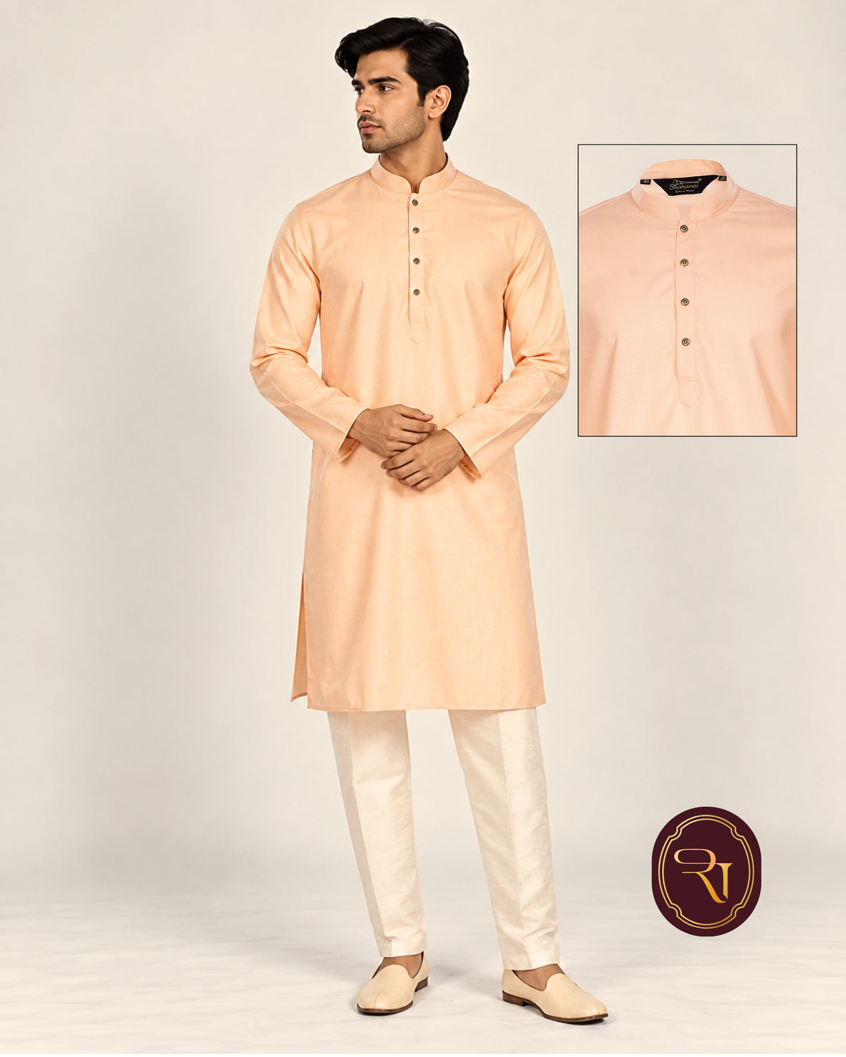 Shahanai Men's Pure Cotton Peach Colour Kurta