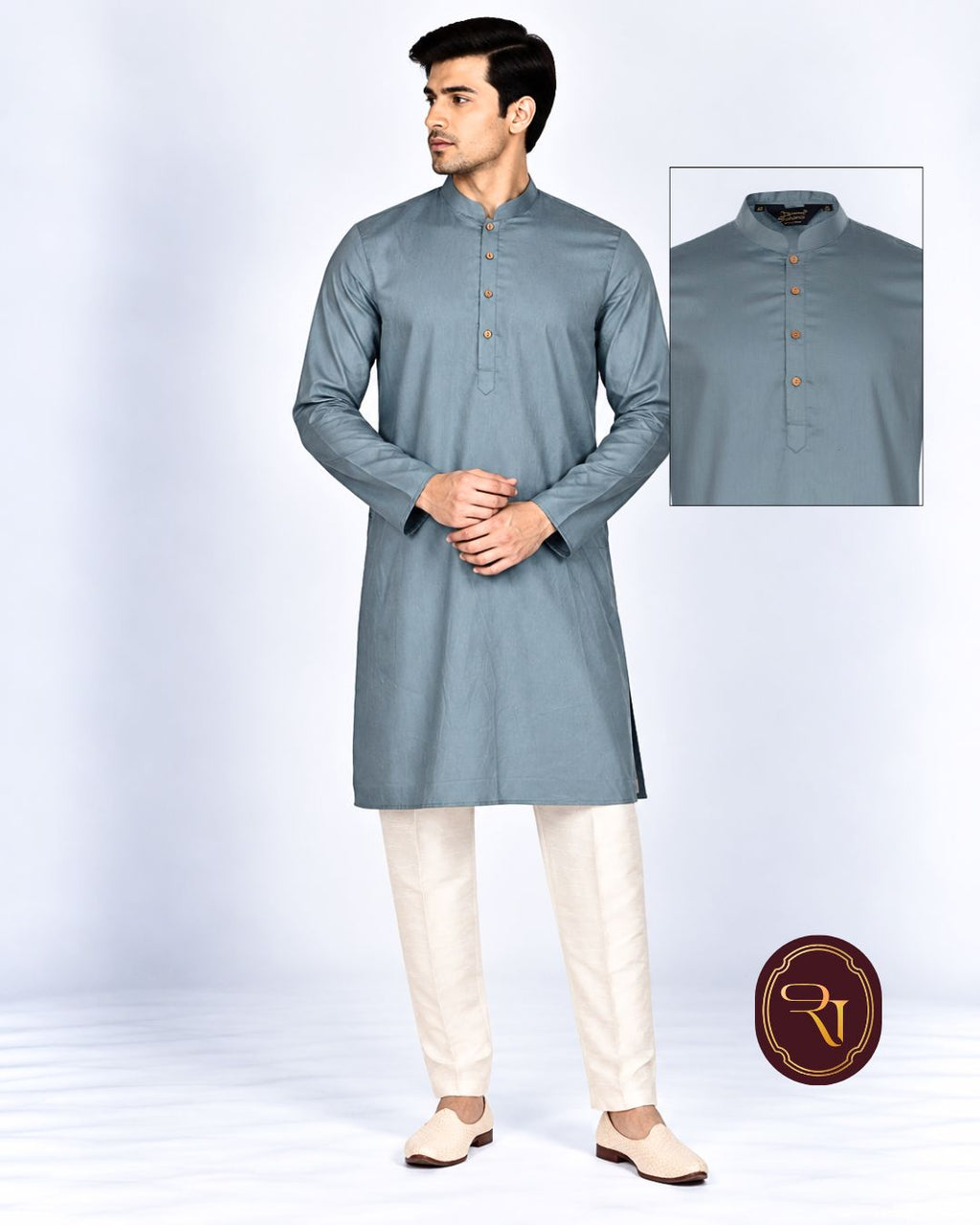 Shahanai Men's Pure Banarasi Self-Textured Kurta