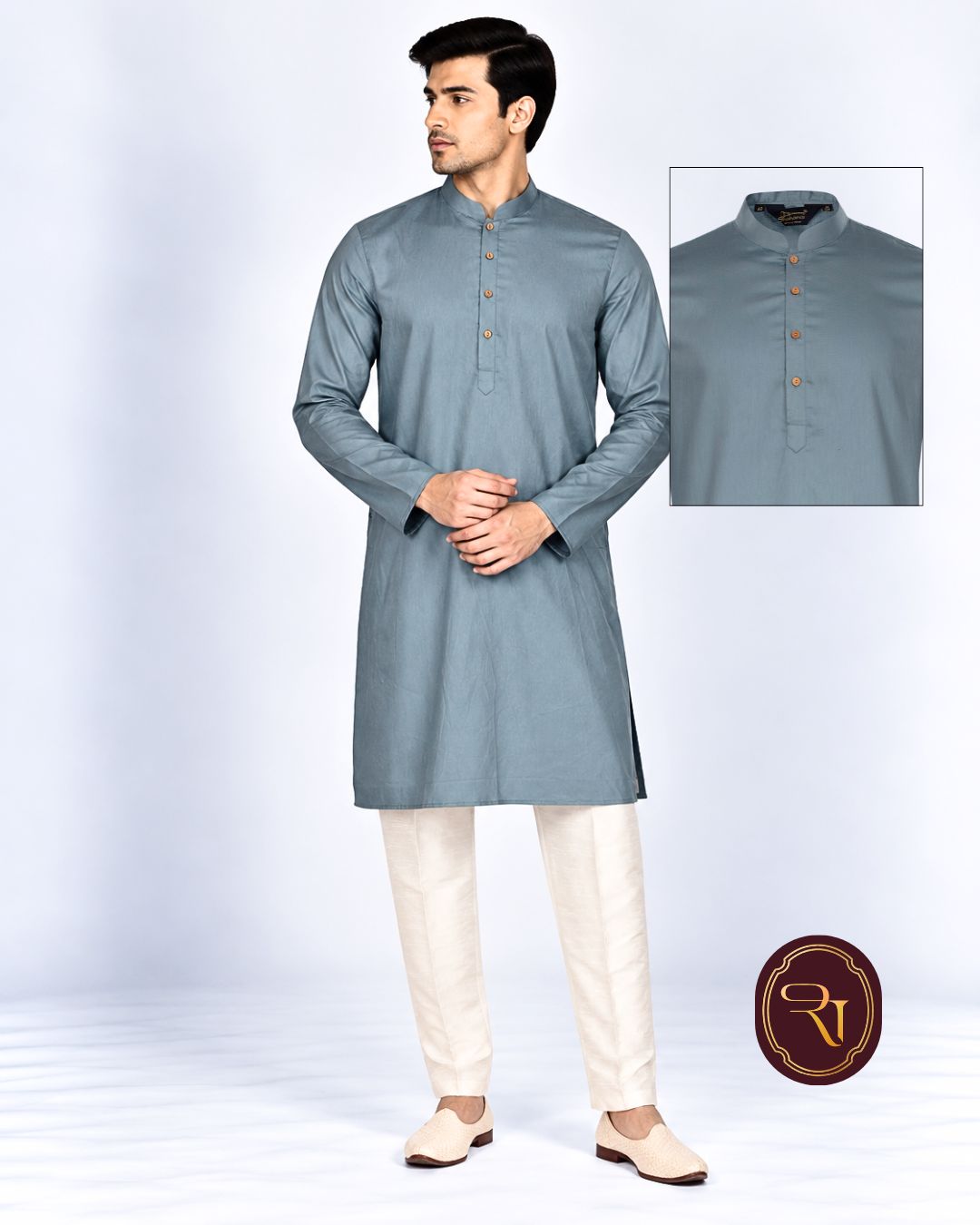 Shahanai Men's Pure Banarasi Self-Textured Kurta