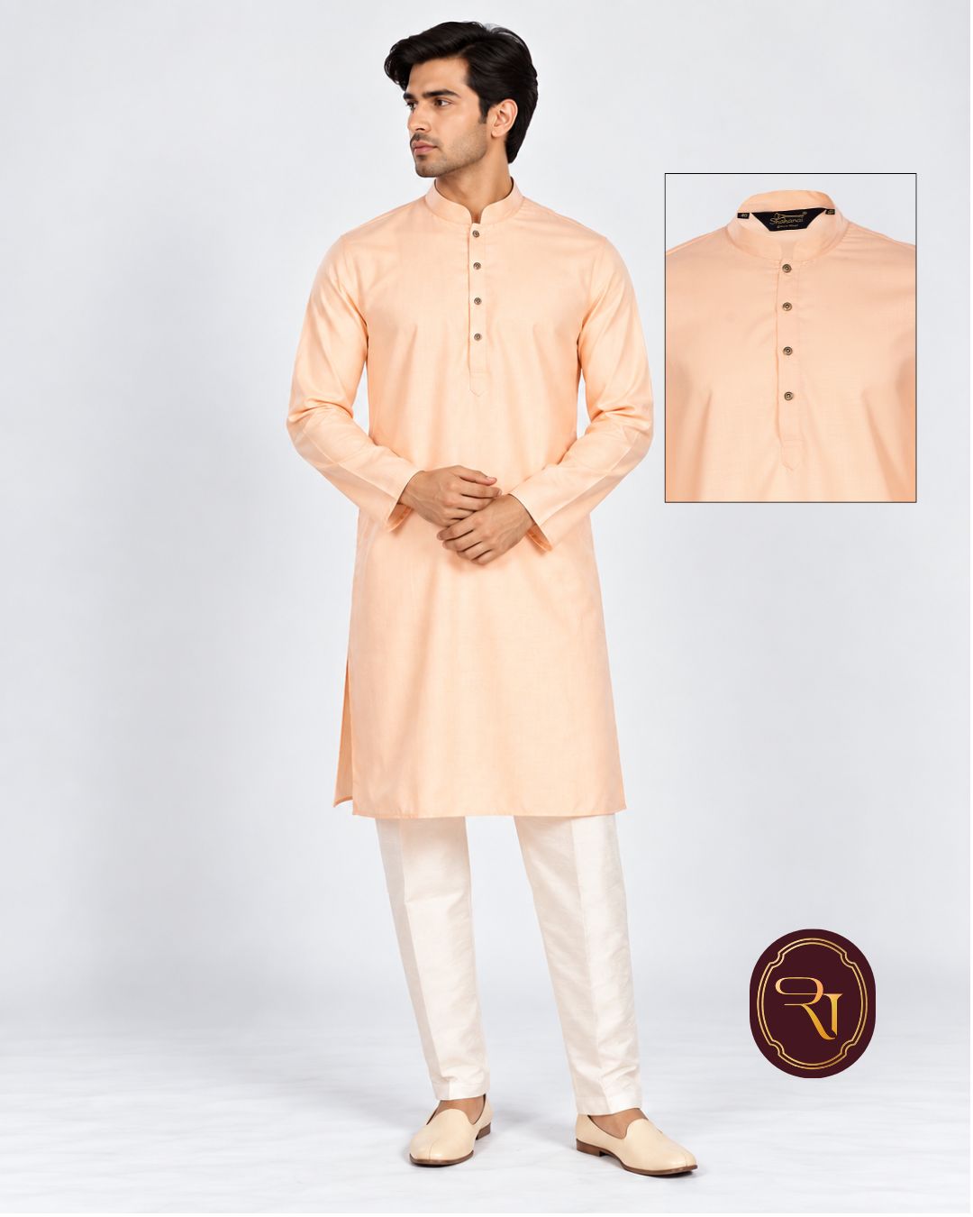 Shahanai Men's Silk Kurta with Machine and Hand Work