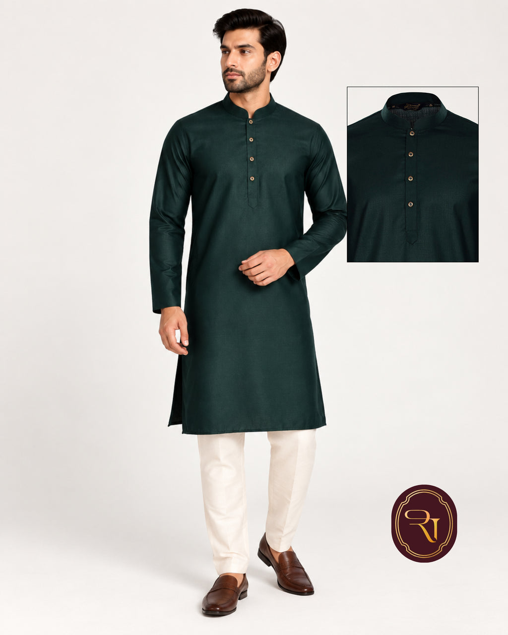 Shahanai Men's Pure Cotton B Green Kurta