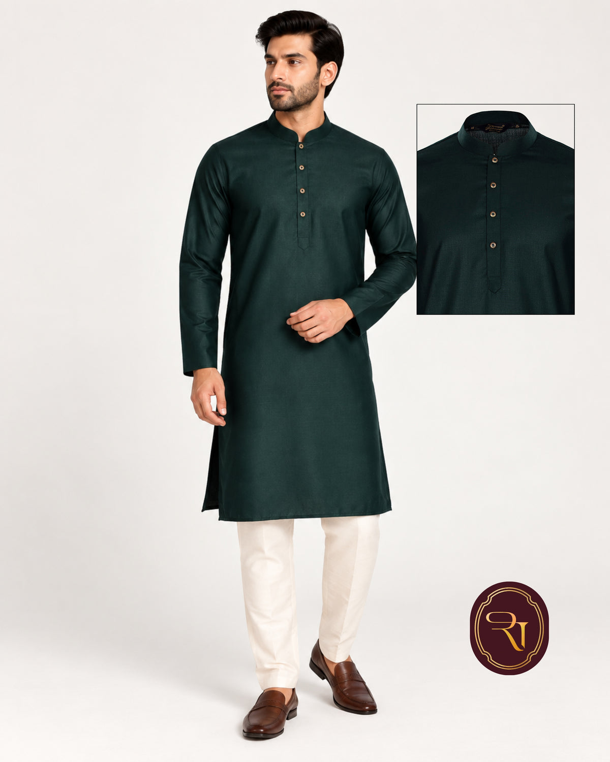 Shahanai Men's Pure Cotton B Green Kurta