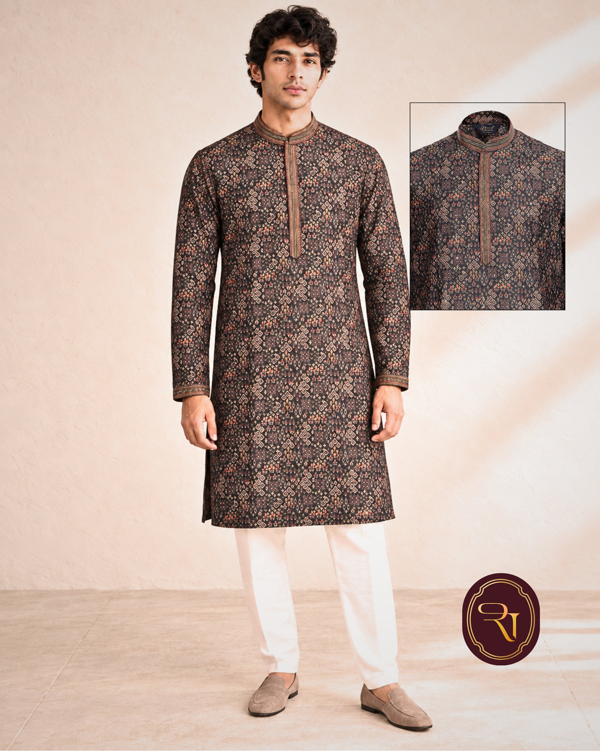Shahanai Men's Chikankari Digital Print Kurta