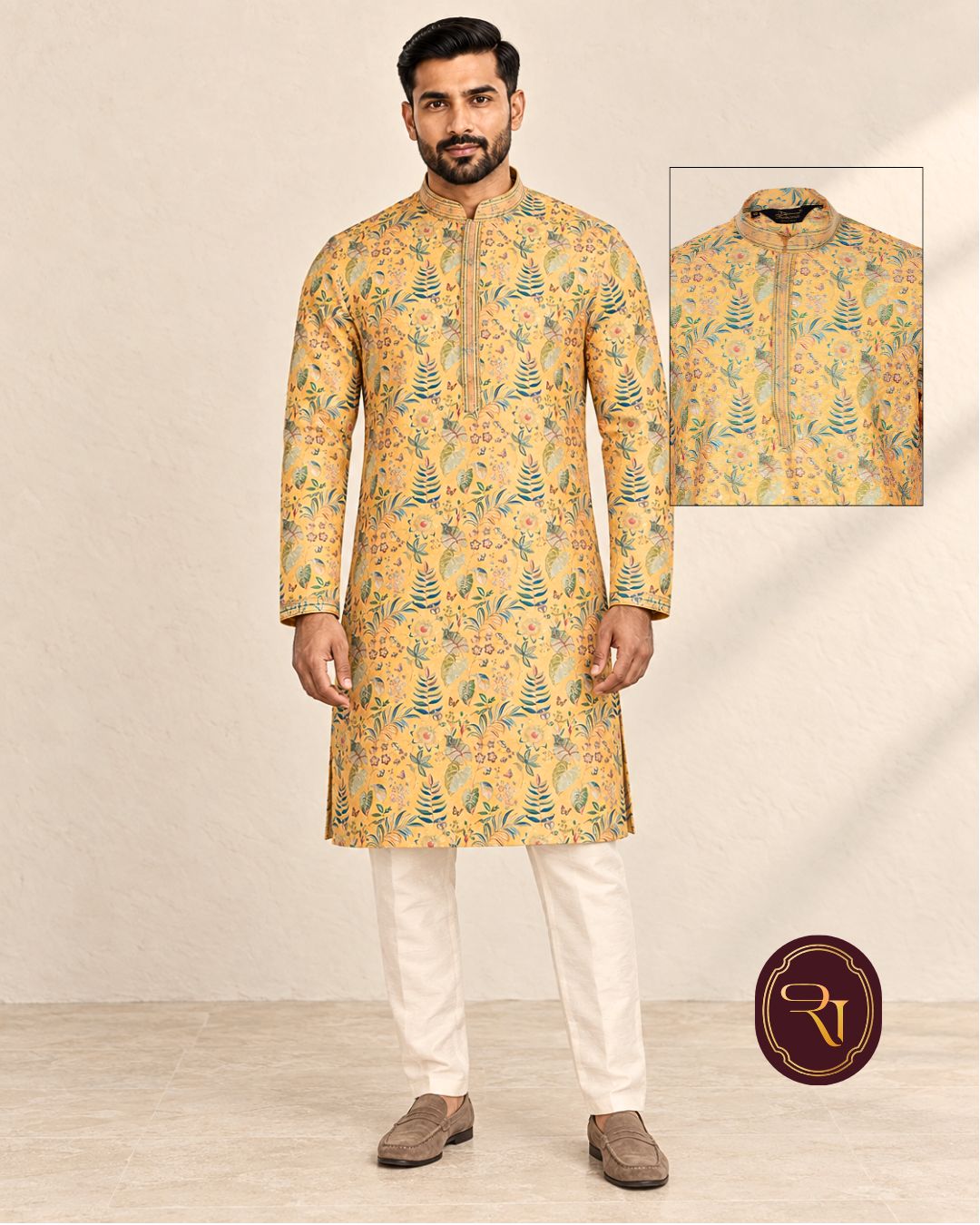 Shahanai Men's Chikankari Digital Print Kurta