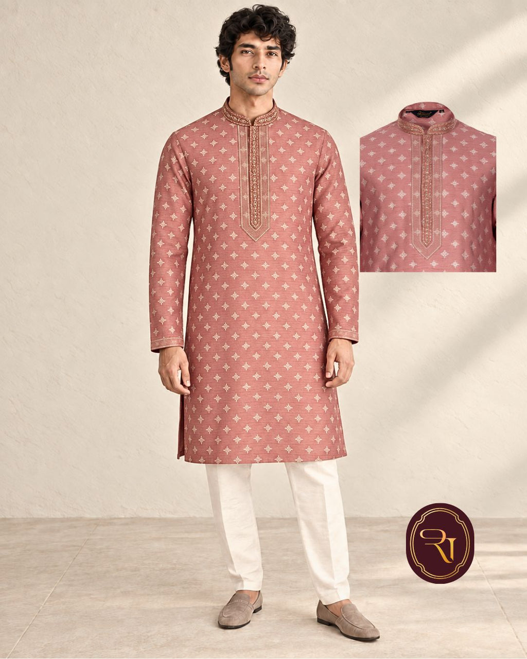 Shahanai Men's Pure Banarasi Self-Textured Kurta