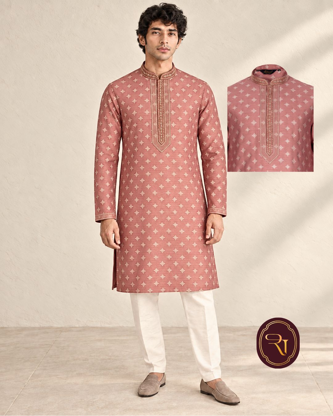 Shahanai Men's Pure Banarasi Self-Textured Kurta