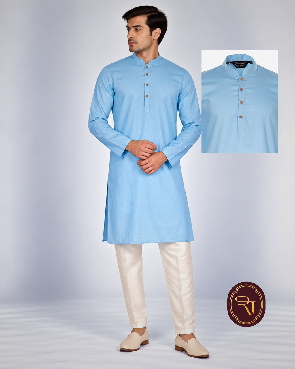 Shahanai Men's Pure Cotton S Blue Kurta