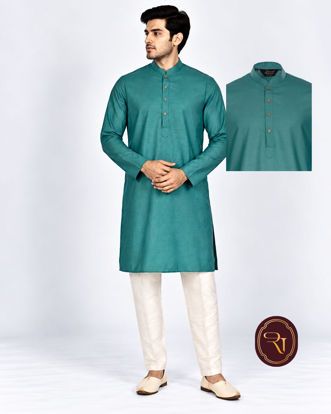 Shahanai Men's Silk Kurta with Machine and Hand Work