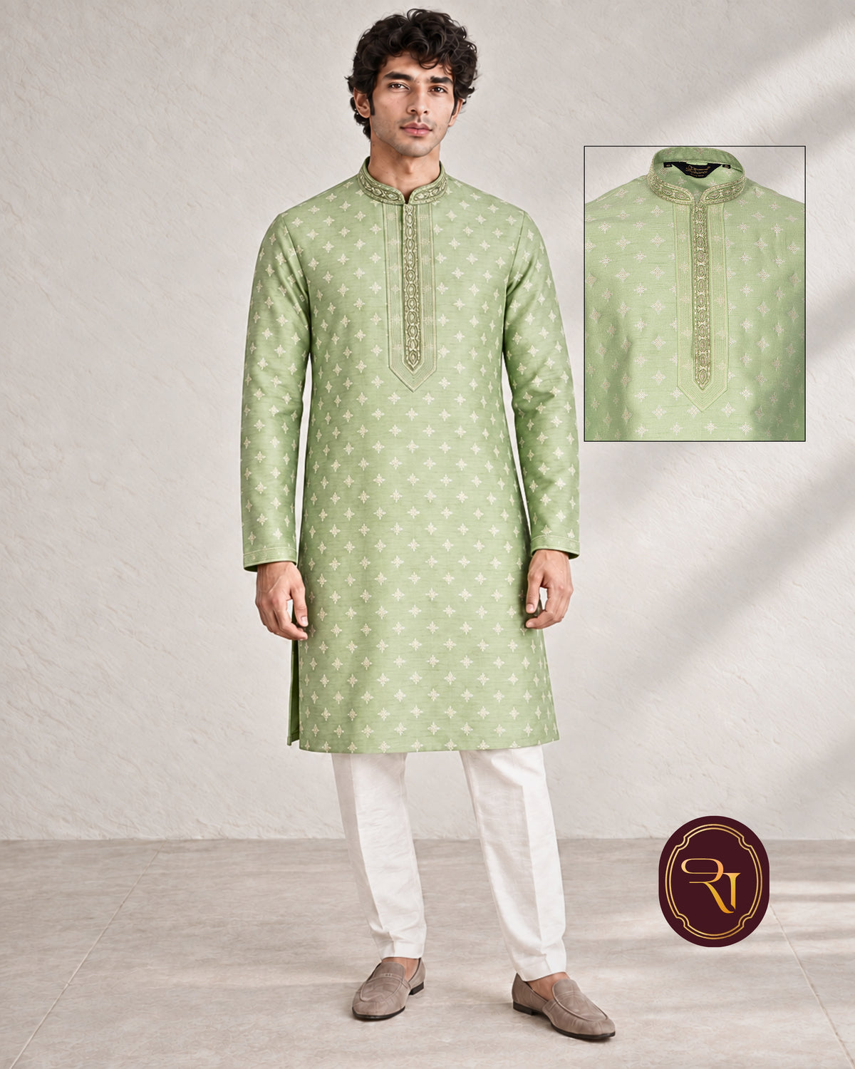 Shahanai Men's Pure Banarasi Self-Textured Kurta