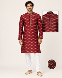 Shahanai Men's Pure Banarasi Self-Textured Kurta