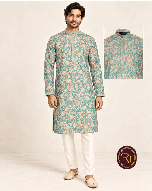 Shahanai Men's Chikankari Digital Print Kurta