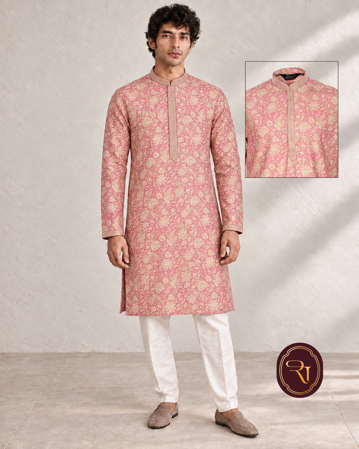 Shahanai Men's Chikankari Digital Print Kurta