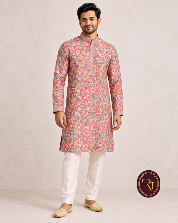 Shahanai Men's Chikankari Digital Print Kurta