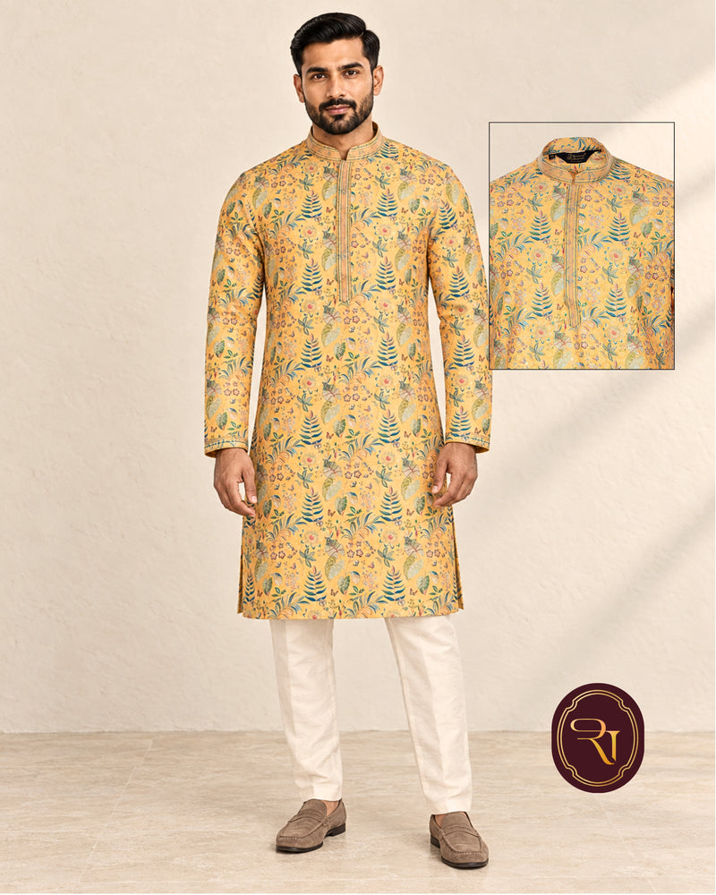 Shahanai Men's Chikankari Digital Print Kurta