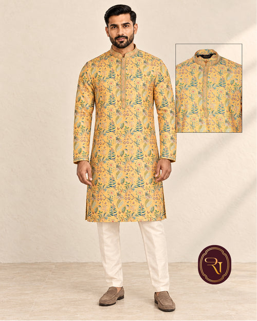 Shahanai Men's Chikankari Digital Print Kurta