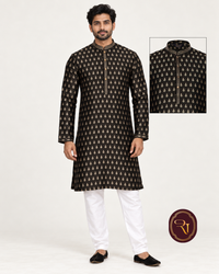 Shahanai Men's Pure Banarasi Self-Textured Kurta