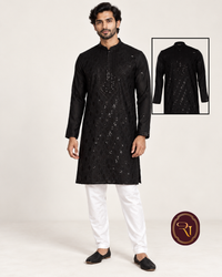 Shahanai Men's Silk Kurta with Allover Heavy Work