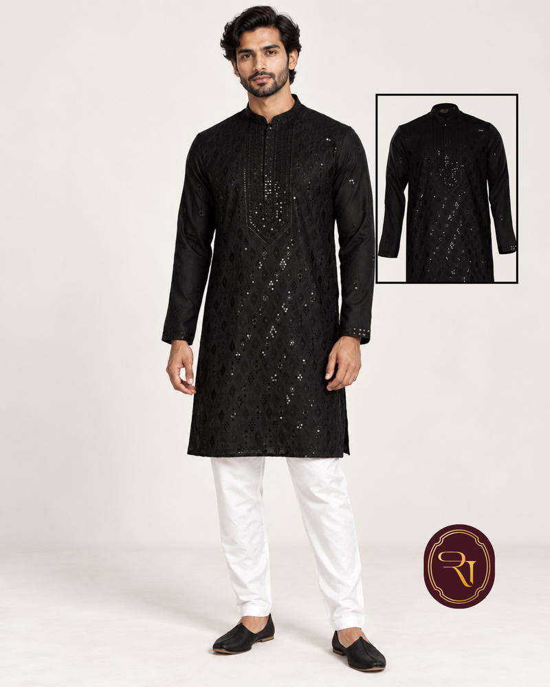 Shahanai Men's Silk Kurta with Allover Heavy Work
