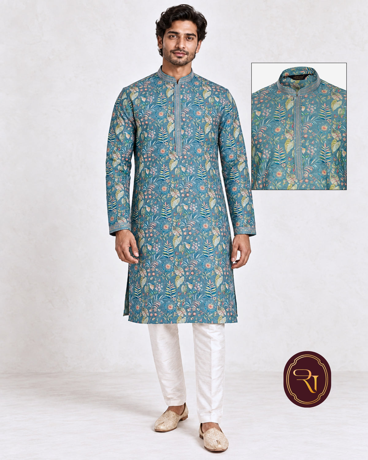 Shahanai Men's Chikankari Digital Print Kurta