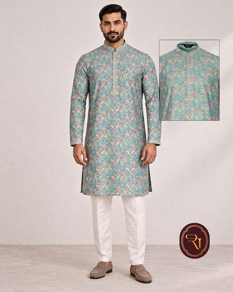 Shahanai Men's Chikankari Digital Print Kurta