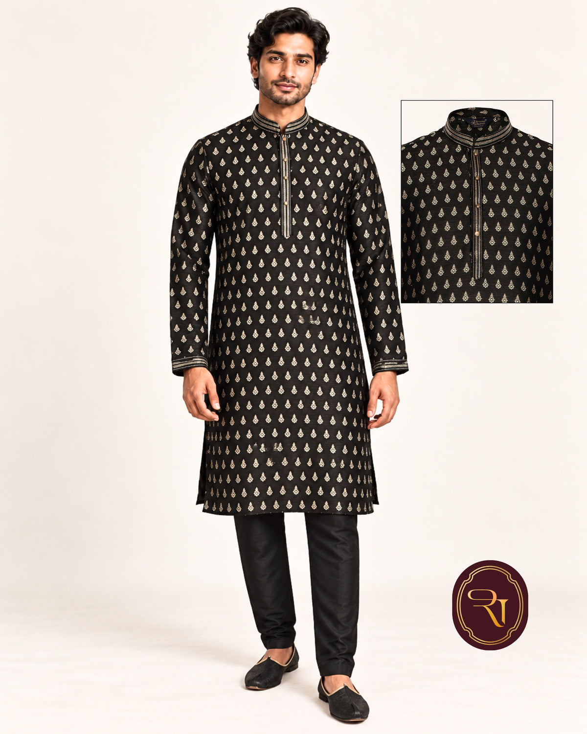Shahanai Men's Pure Banarasi Self-Textured Kurta