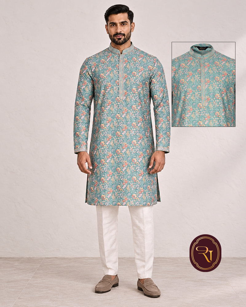 Shahanai Men's Chikankari Digital Print Kurta