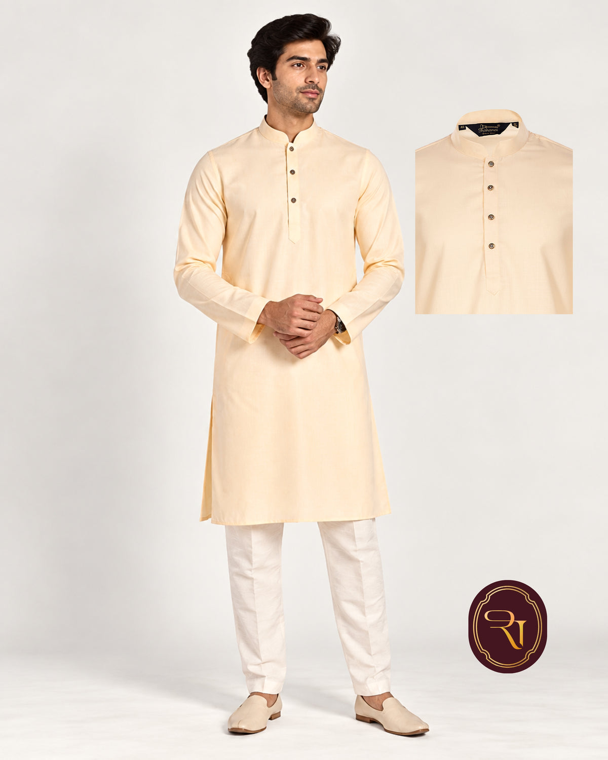 Shahanai Men's Pure Cotton Cream Kurta