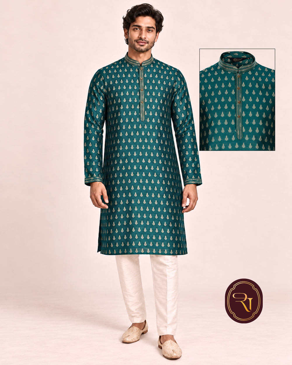 Shahanai Men's Pure Banarasi Self-Textured Kurta