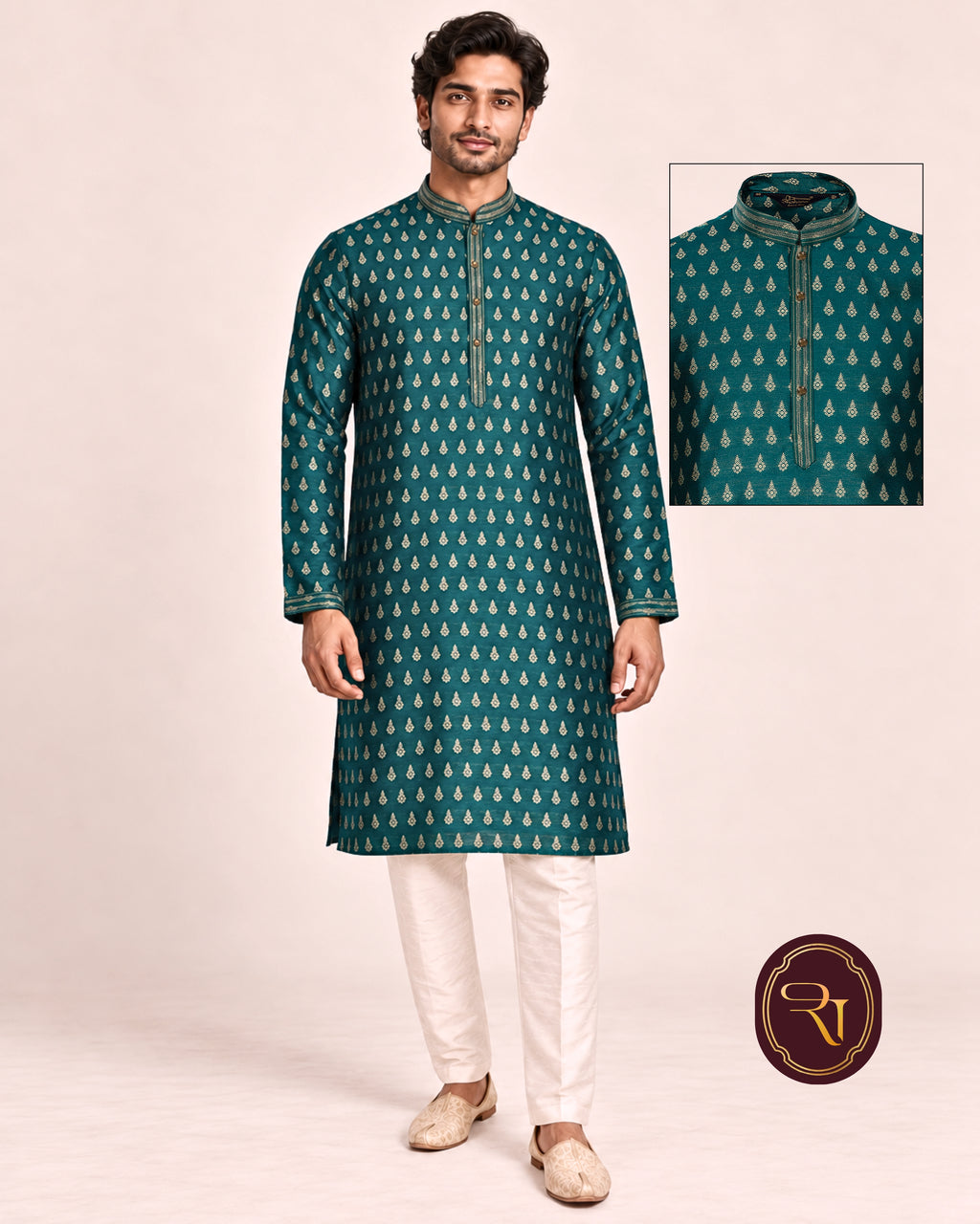 Shahanai Men's Pure Banarasi Self-Textured Kurta