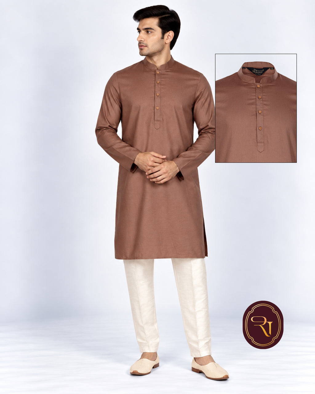 Shahanai Men's Pure Cotton Brown Kurta