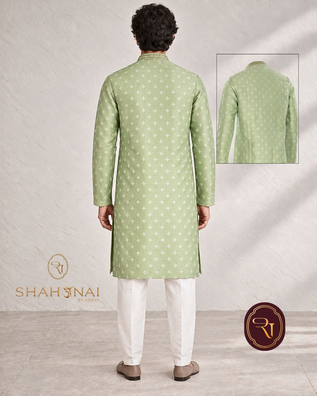 Shahanai Men's Pure Banarasi Self-Textured Kurta