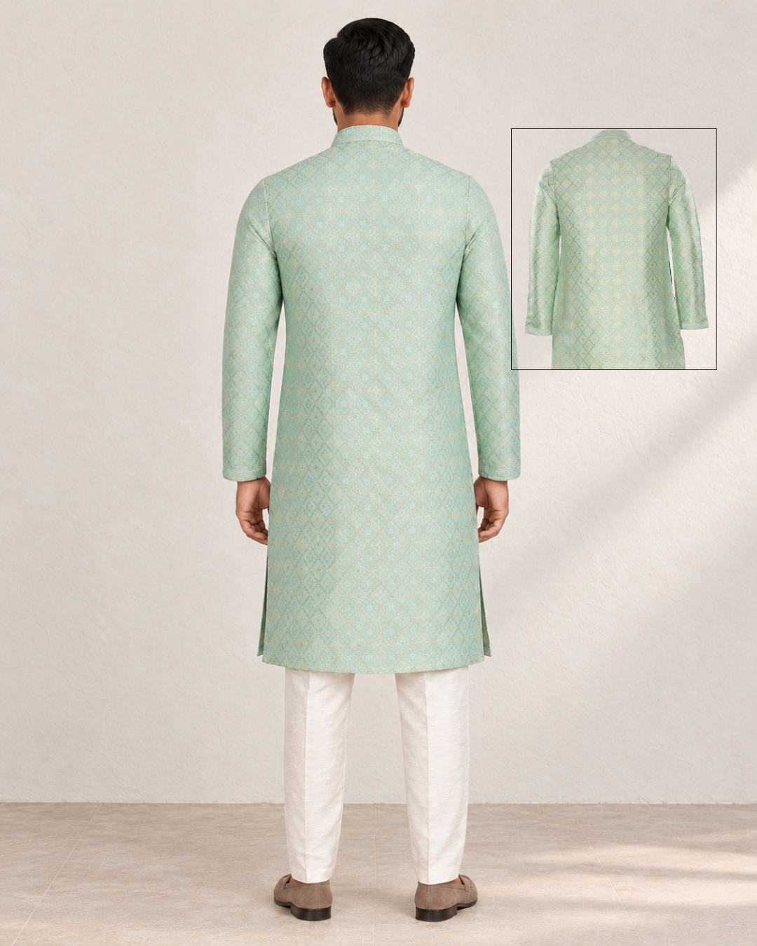 Shahanai Men's Pure Banarasi Self-Textured Kurta