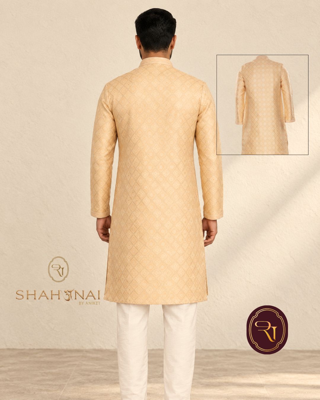 Shahanai Men's Pure Banarasi Self-Textured Kurta
