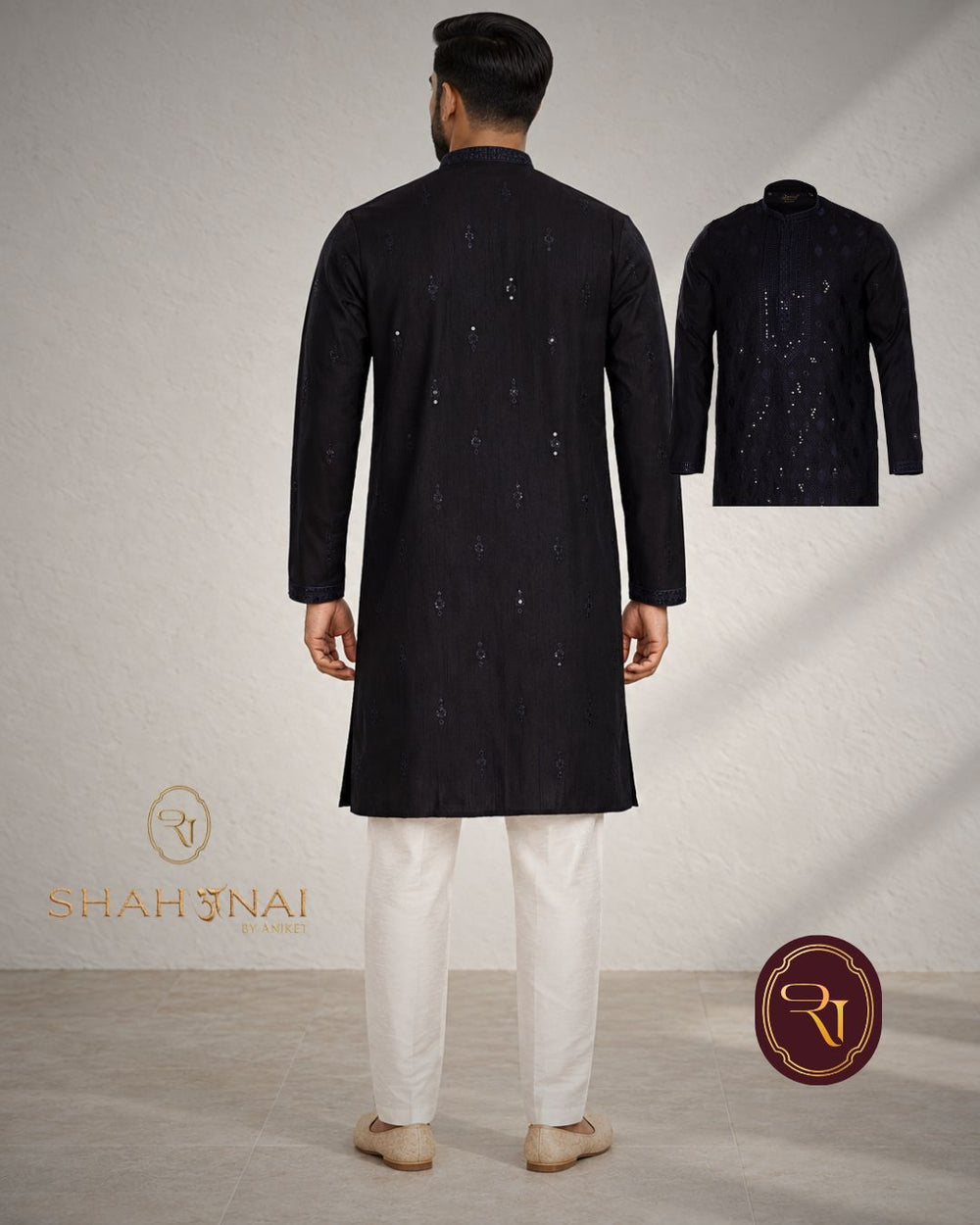 Shahanai Men's Silk Kurta with Allover Heavy Work