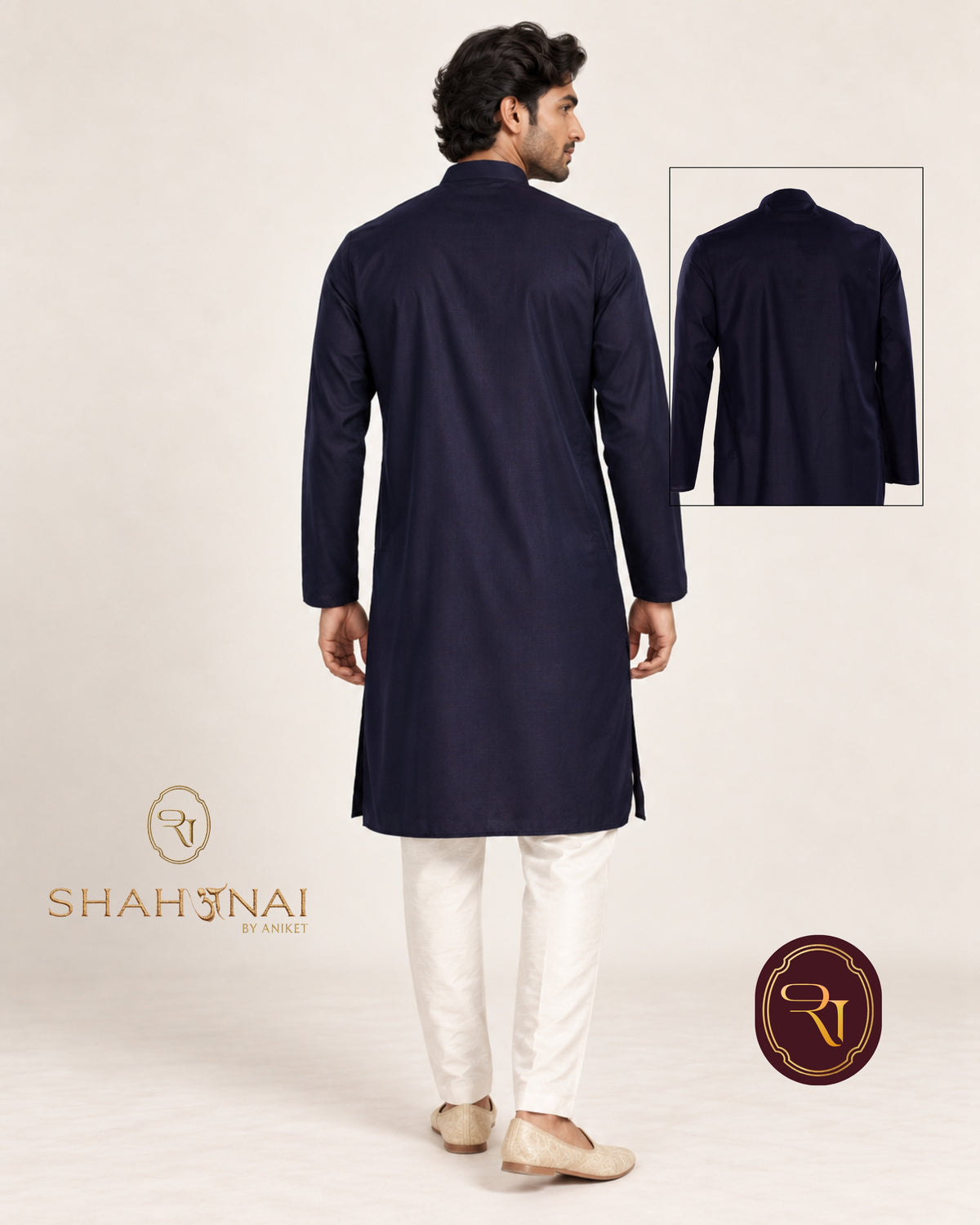 Shahanai Men's Pure Cotton Navy Blue Kurta