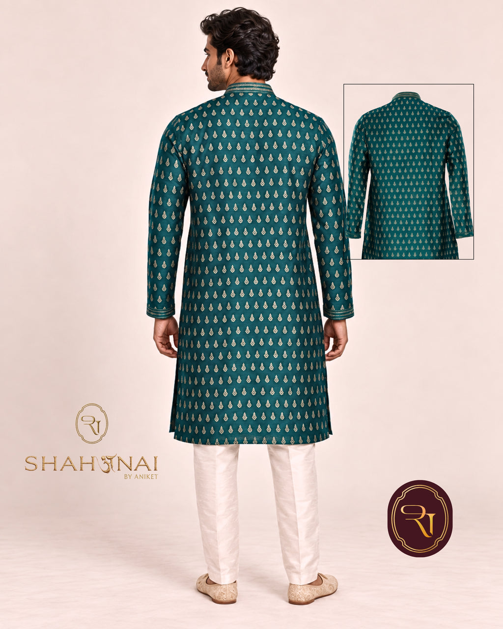 Shahanai Men's Pure Banarasi Self-Textured Kurta