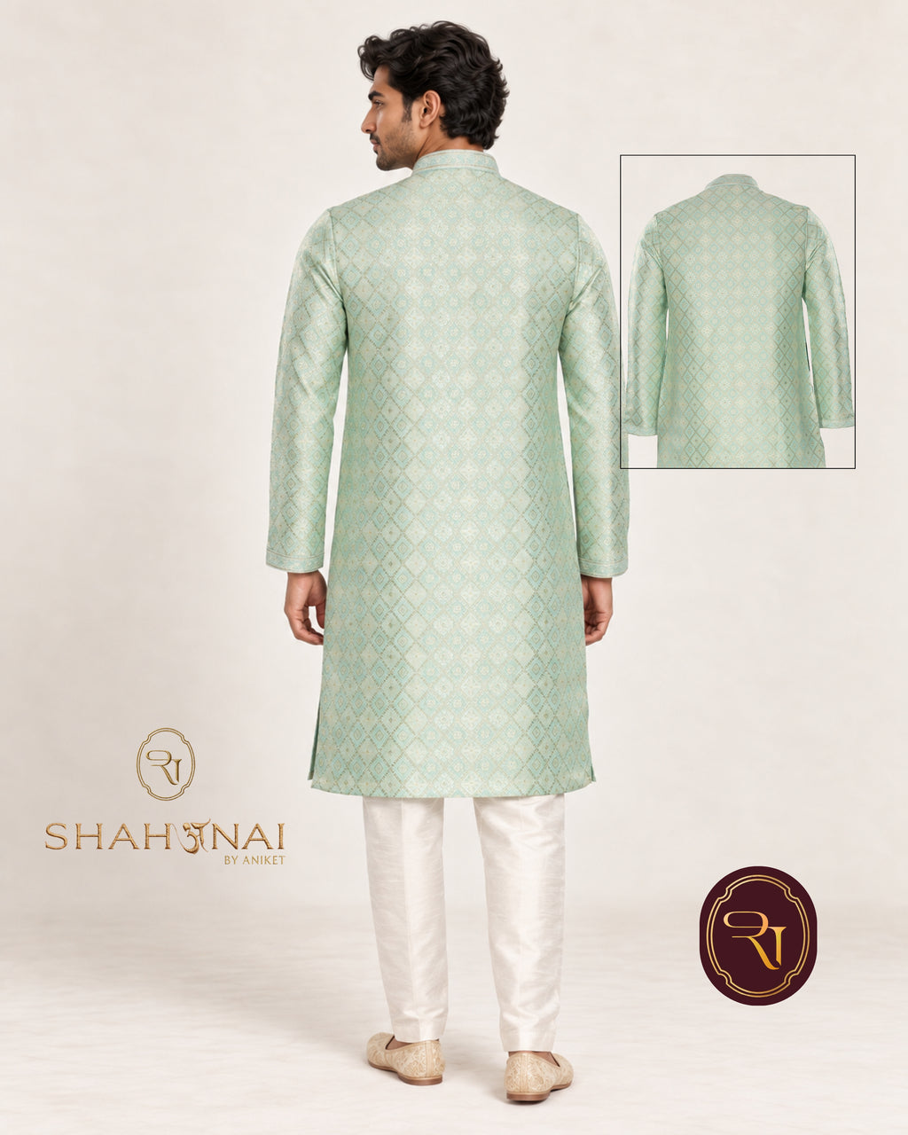 Shahanai Men's Pure Banarasi Self-Textured Kurta