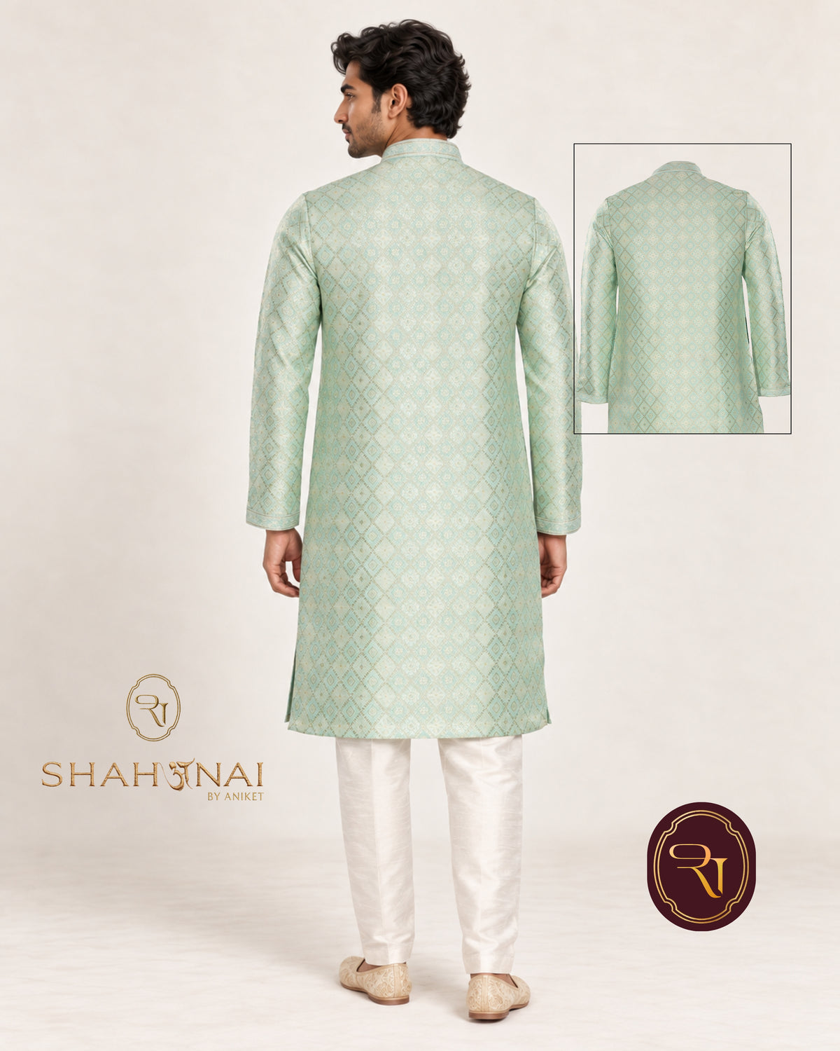 Shahanai Men's Pure Banarasi Self-Textured Kurta