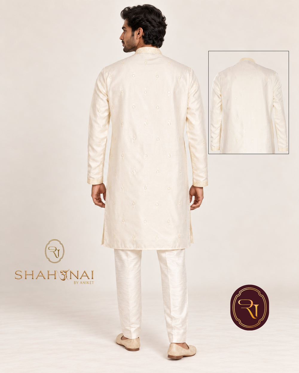 Shahanai Men's Silk Kurta with Allover Heavy Work