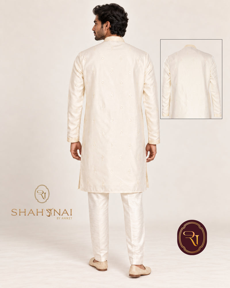 Shahanai Men's Silk Kurta with Allover Heavy Work