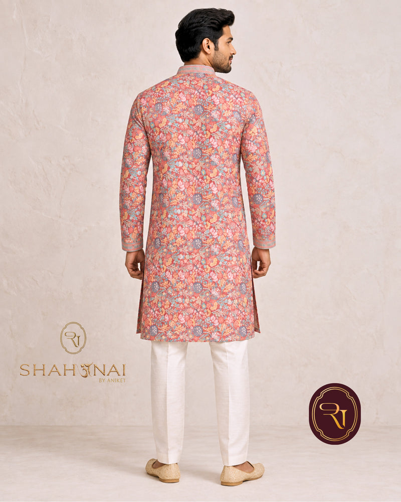 Shahanai Men's Chikankari Digital Print Kurta