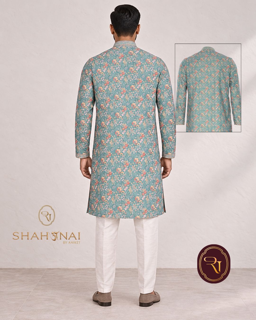 Shahanai Men's Chikankari Digital Print Kurta