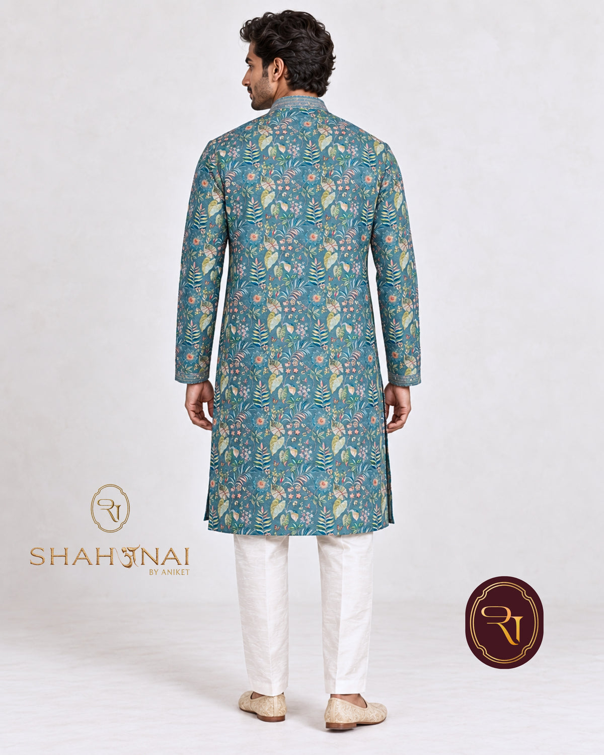 Shahanai Men's Chikankari Digital Print Kurta
