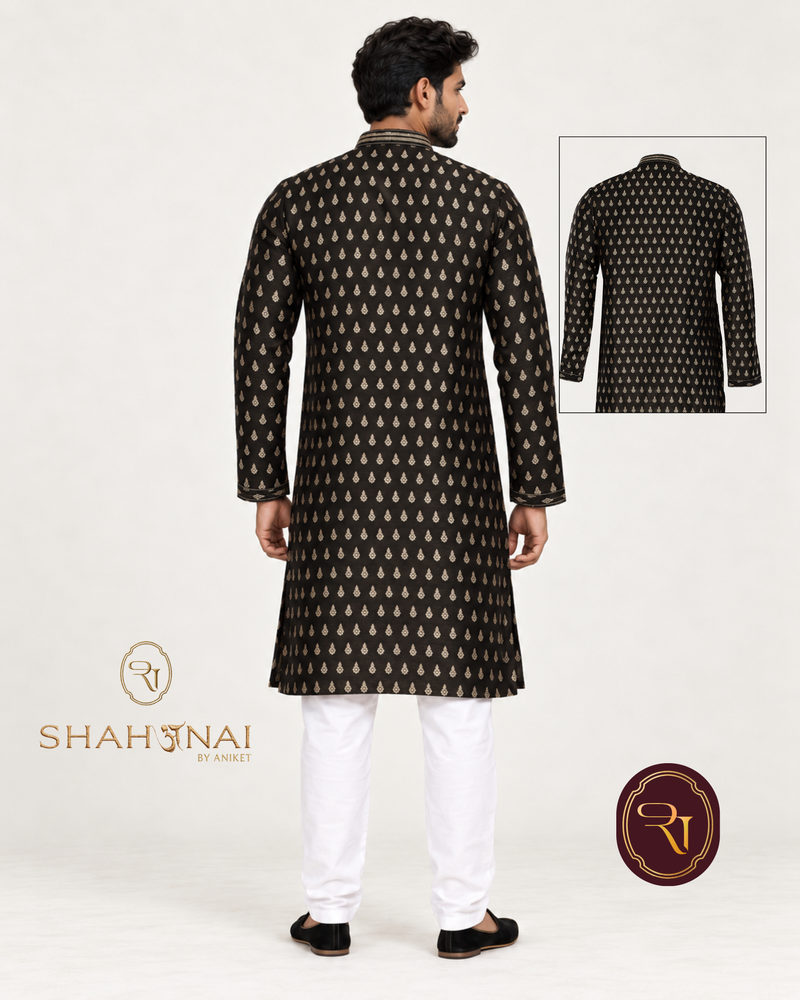 Shahanai Men's Pure Banarasi Self-Textured Kurta