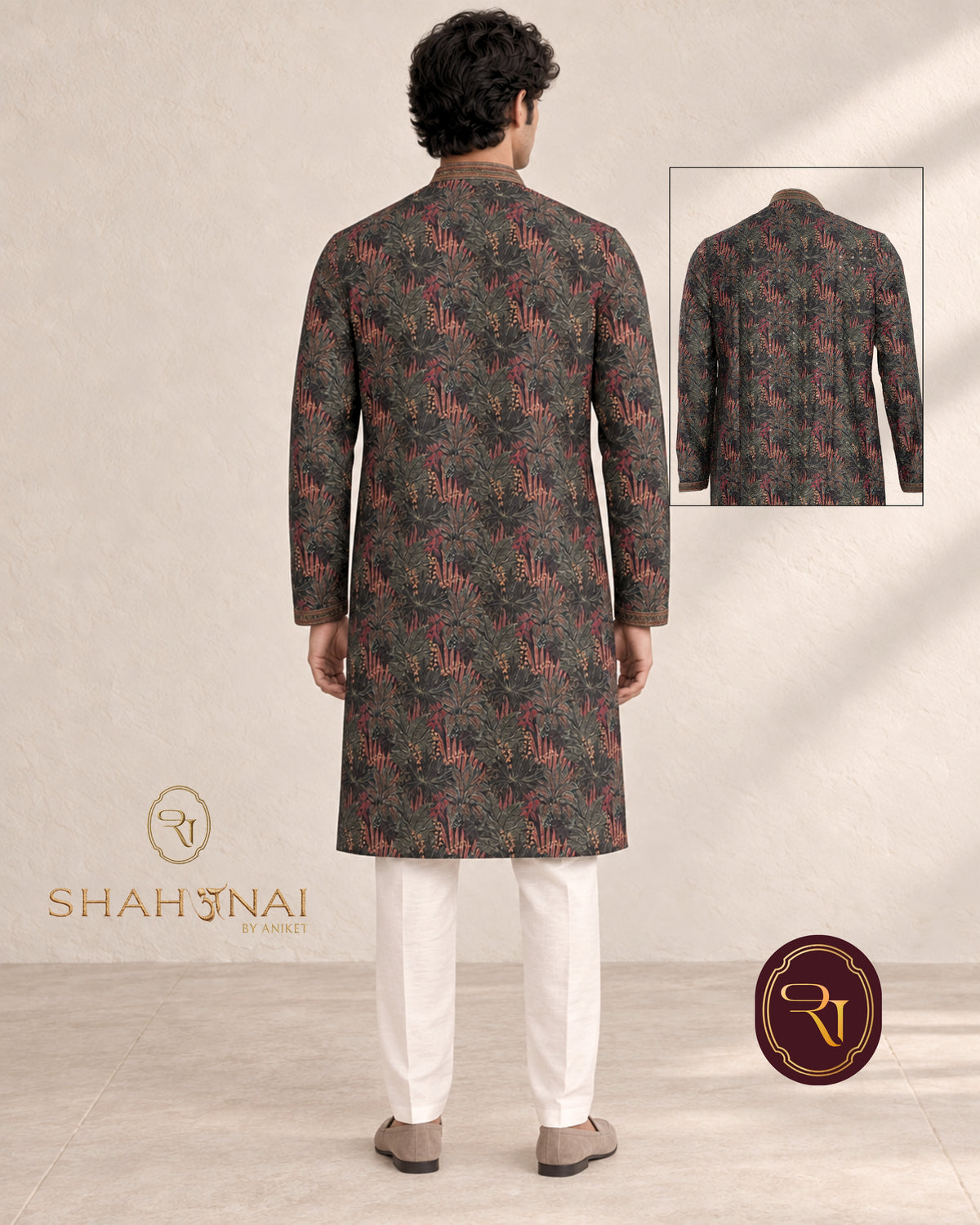 Shahanai Men's Chikankari Digital Print Kurta