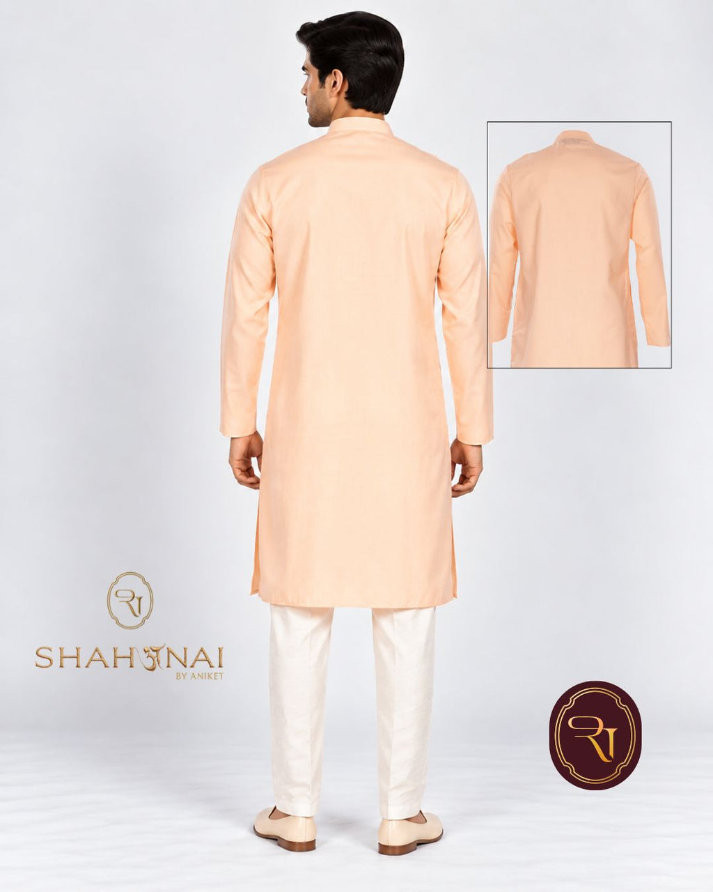Shahanai Men's Silk Kurta with Machine and Hand Work