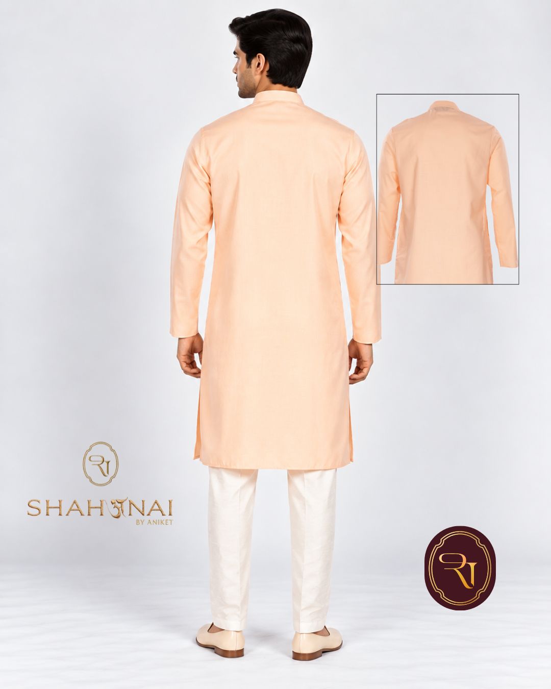 Shahanai Men's Silk Kurta with Machine and Hand Work