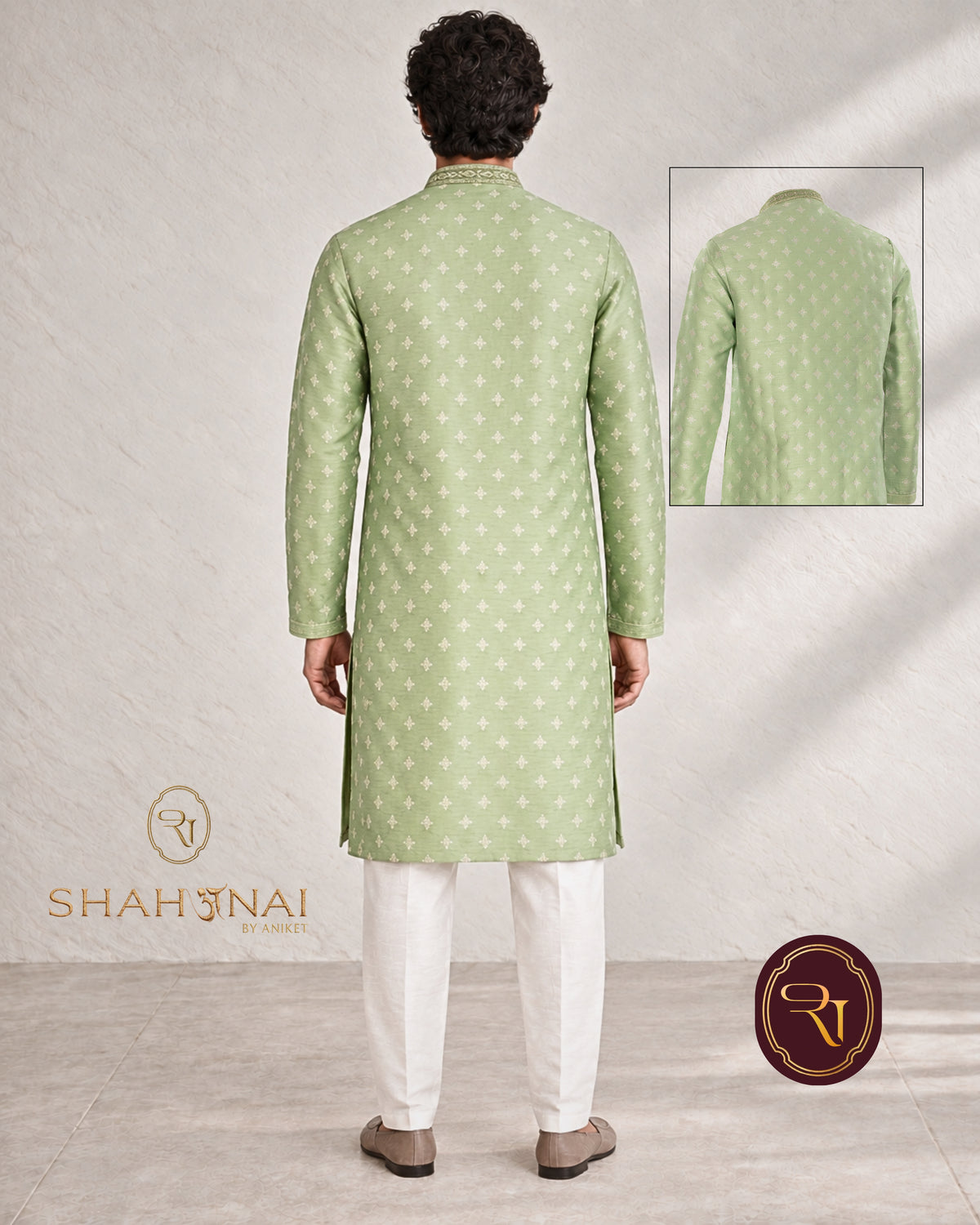 Shahanai Men's Pure Banarasi Self-Textured Kurta
